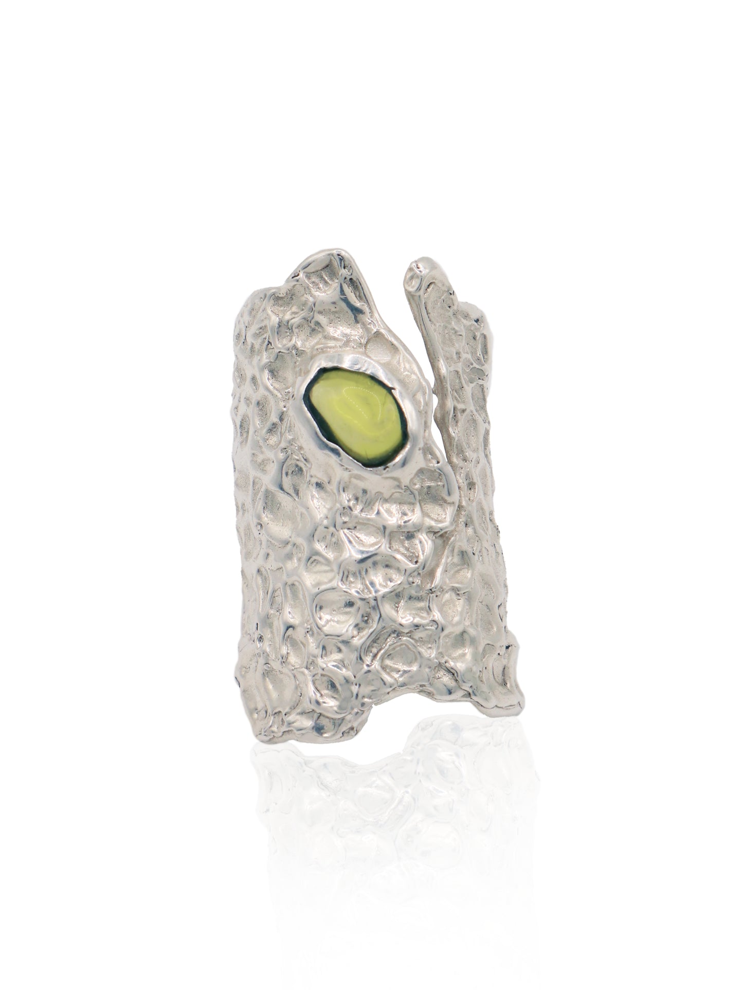 Raw Peridot Ring, Currently on display at Lewis Gallery