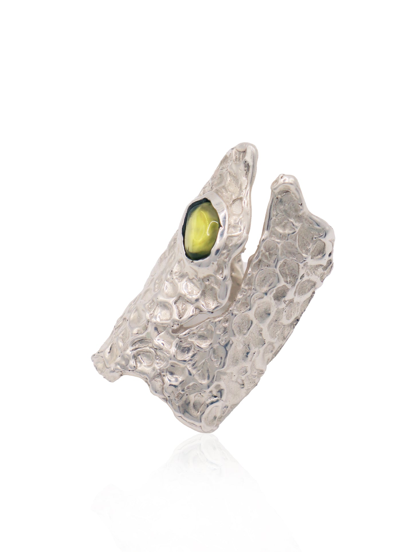 Raw Peridot Ring, Currently on display at Lewis Gallery