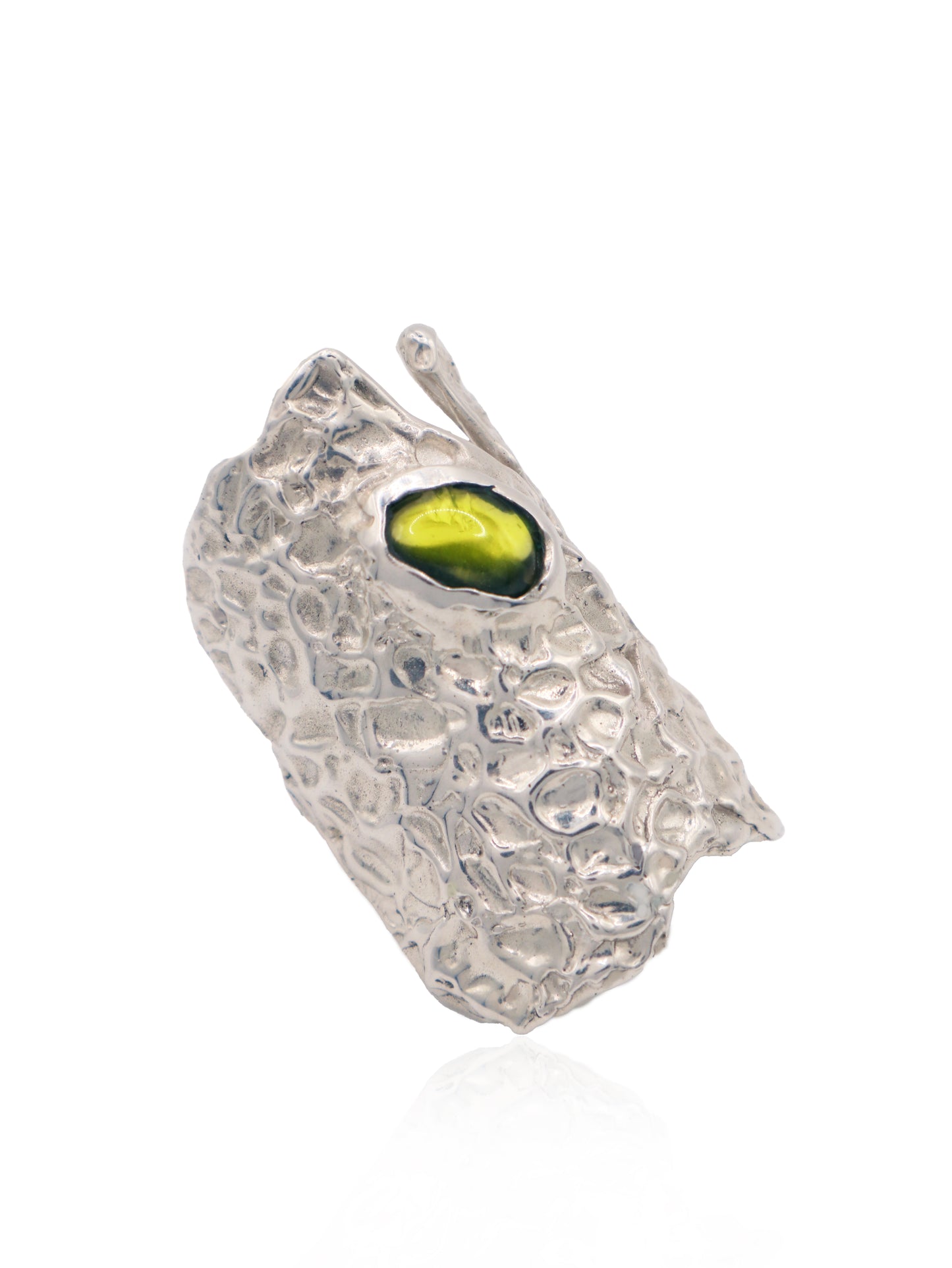 Raw Peridot Ring, Currently on display at Lewis Gallery